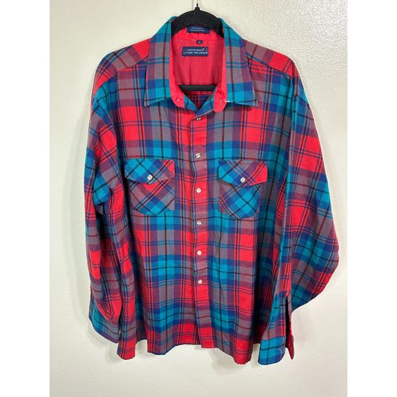 Winter Weights by Van Heusen Men's Blue/Red/Green Plaid Button Down Shirt Sz XL - Picture 1 of 3